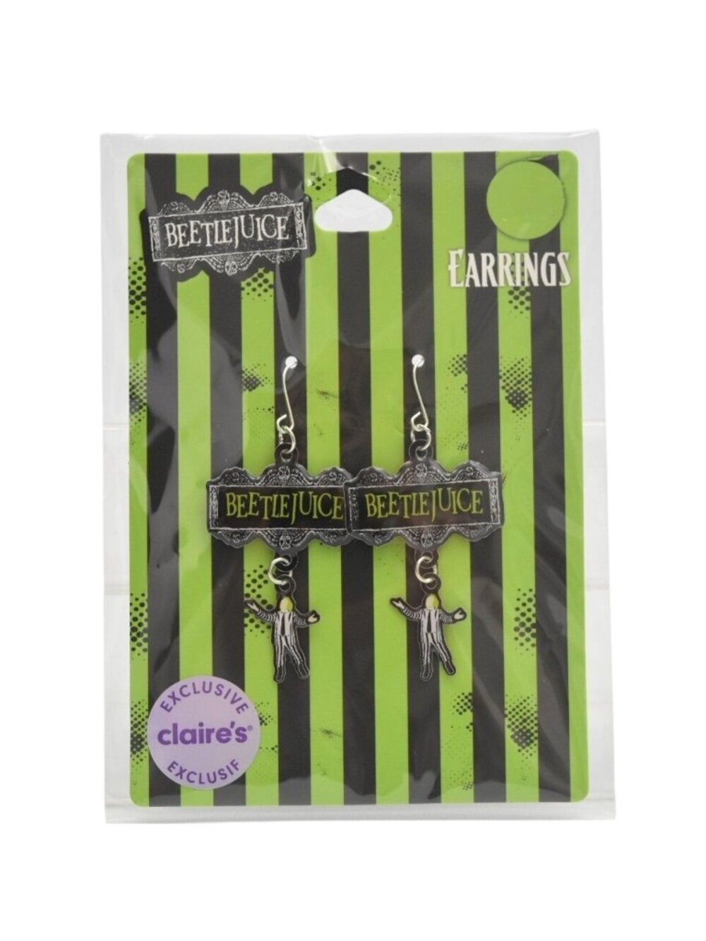 Beetlejuice Dangle Earrings Antique Silver Neon Green
